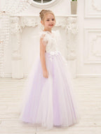 NumberSea - Detachable Lace Tulle Sweep Train Flower Girl Dress