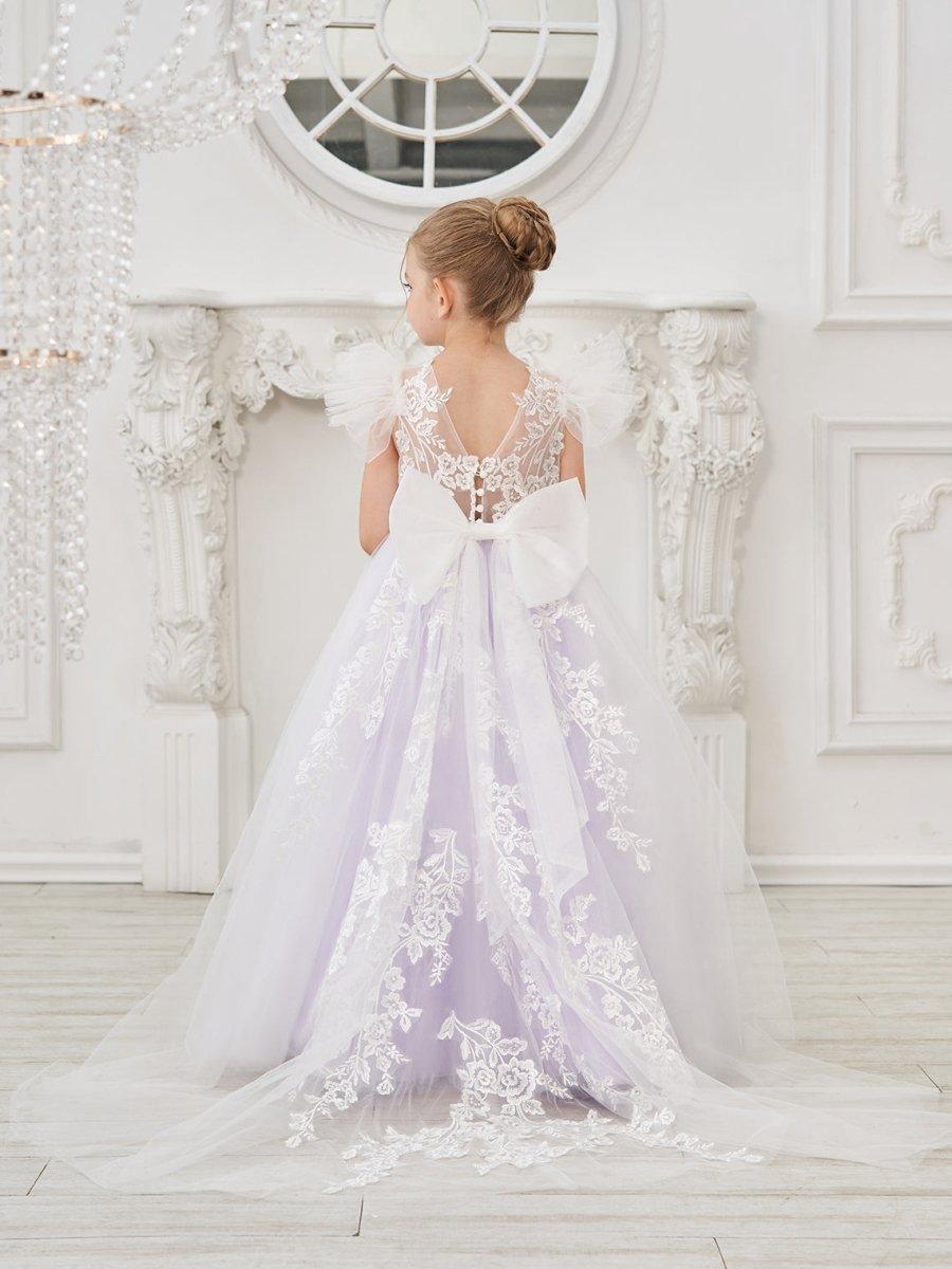 NumberSea - Detachable Lace Tulle Sweep Train Flower Girl Dress