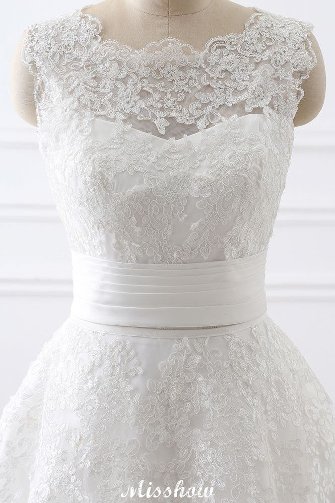 Detachable Skirt Sheath Scoop Lace Wedding Dresses