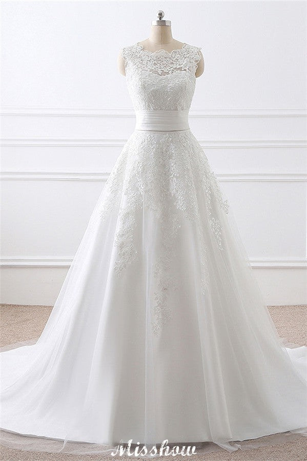 Detachable Skirt Sheath Scoop Lace Wedding Dresses