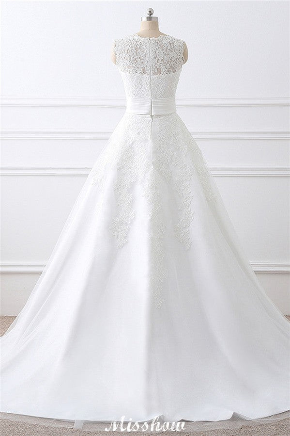Detachable Skirt Sheath Scoop Lace Wedding Dresses