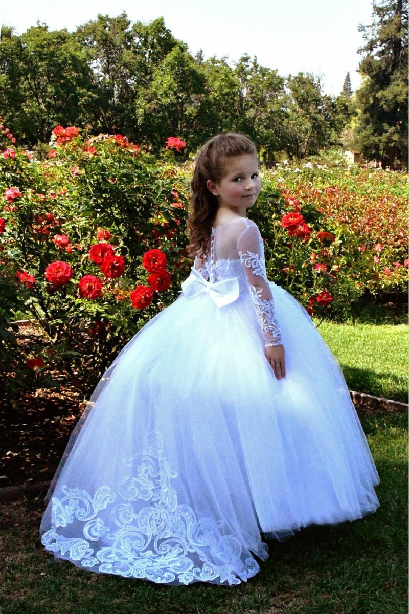 BMbridal Long Sleeves Tulle Lace Flower Girl Dress On Sale