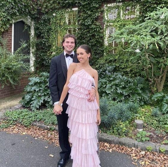 Sexy abito lungo da sera rosa a strati con collo all'americana, elegante vestito formale Y1586