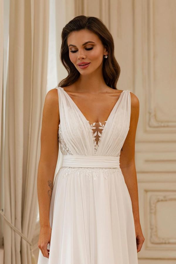 Chiffon A Line V Neck Sleeveless Wedding Dress With Open Back