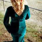 Gold velvet pregnant woman V-neck drag-tail dress long skirt photography dress fishtail skirt