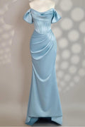 Off The Shoulder Sleeveless Mermaid Long Prom Dress With Pleated Custom Color