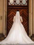 Dignified Sweetheart Appliques Lace Long Sleeve Mermaid Wedding Dresses with Train