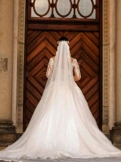 Dignified Sweetheart Appliques Lace Long Sleeve Mermaid Wedding Dresses with Train