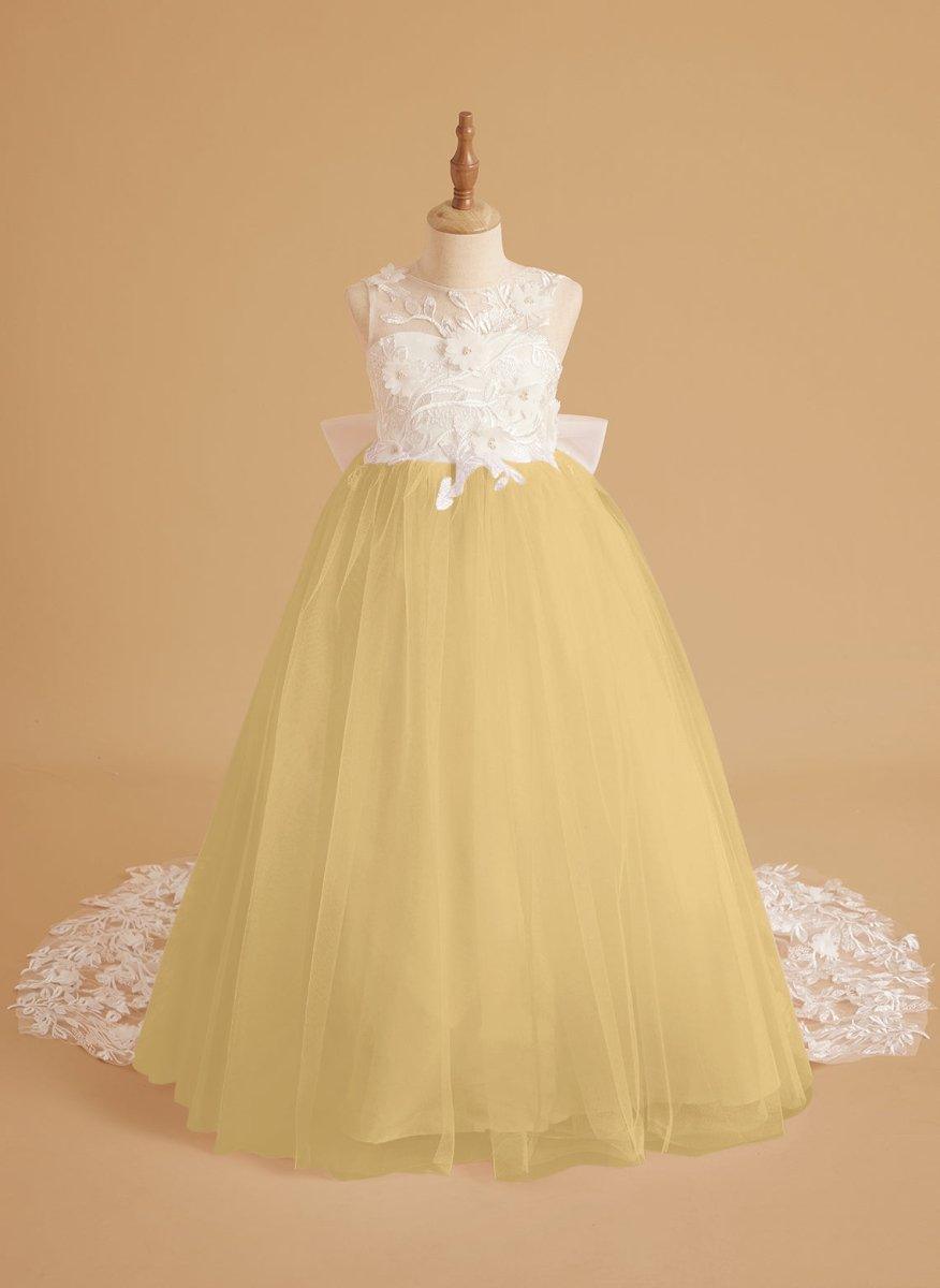 NumberSea - Dream Princess Sleeveless Lace and Tulle with Beading Flower Girl Dress