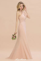 فستان وصيفة عروس ضيق بحمالة على شكل حورية البحر بطول الأرض للحفلات