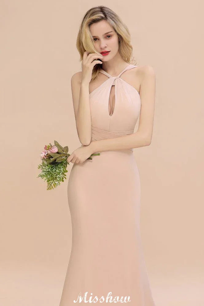 فستان وصيفة عروس ضيق بحمالة على شكل حورية البحر بطول الأرض للحفلات