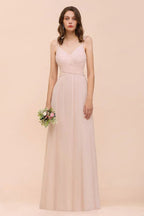 Dusty Pink Sleeveless A-line Wedding Guest Dress Beach Bridesmaid Dress