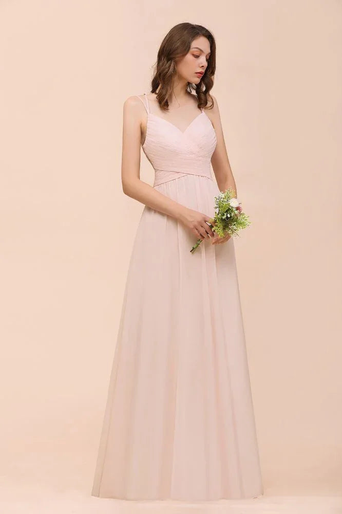 Dusty Pink Sleeveless A-line Wedding Guest Dress Beach Bridesmaid Dress