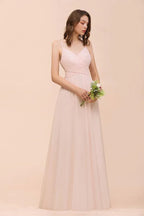 Dusty Pink Sleeveless A-line Wedding Guest Dress Beach Bridesmaid Dress