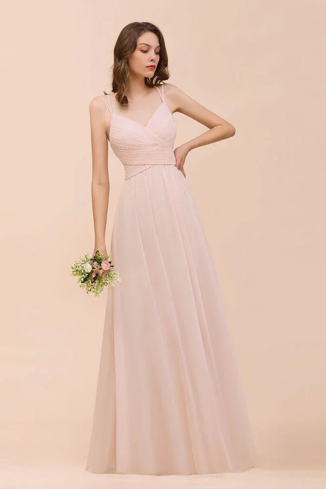 Dusty Pink Sleeveless A-line Wedding Guest Dress Beach Bridesmaid Dress