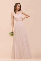 Dusty Pink Sleeveless A-line Wedding Guest Dress Beach Bridesmaid Dress