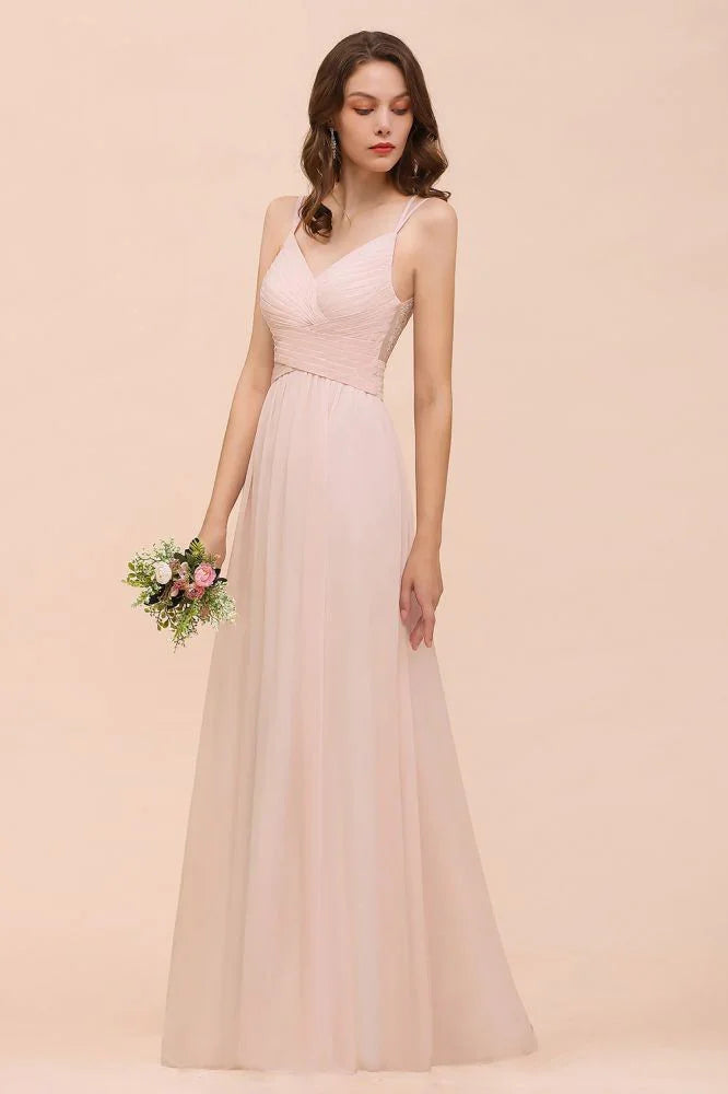 Dusty Pink Sleeveless A-line Wedding Guest Dress Beach Bridesmaid Dress