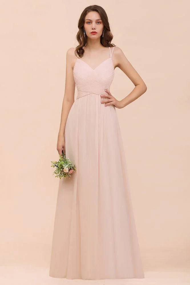 Dusty Pink Sleeveless A-line Wedding Guest Dress Beach Bridesmaid Dress