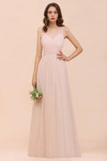 Dusty Pink Sleeveless A-line Wedding Guest Dress Beach Bridesmaid Dress