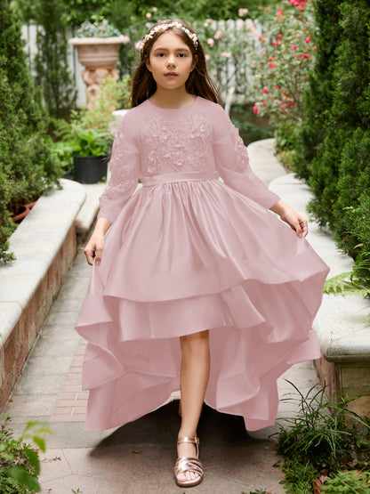 Vestido de daminha de honra assimétrico de cetim em linha A 