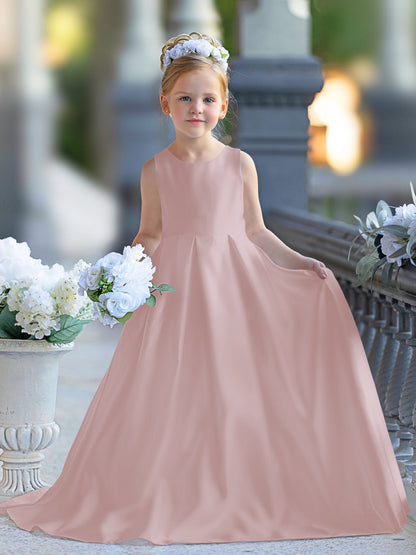 Robe de demoiselle d'honneur de première communion en satin et dentelle coupe A-line 