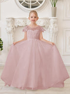 Ivory Lace Tulle First Communion Flower Girl Dress With Detachable Train