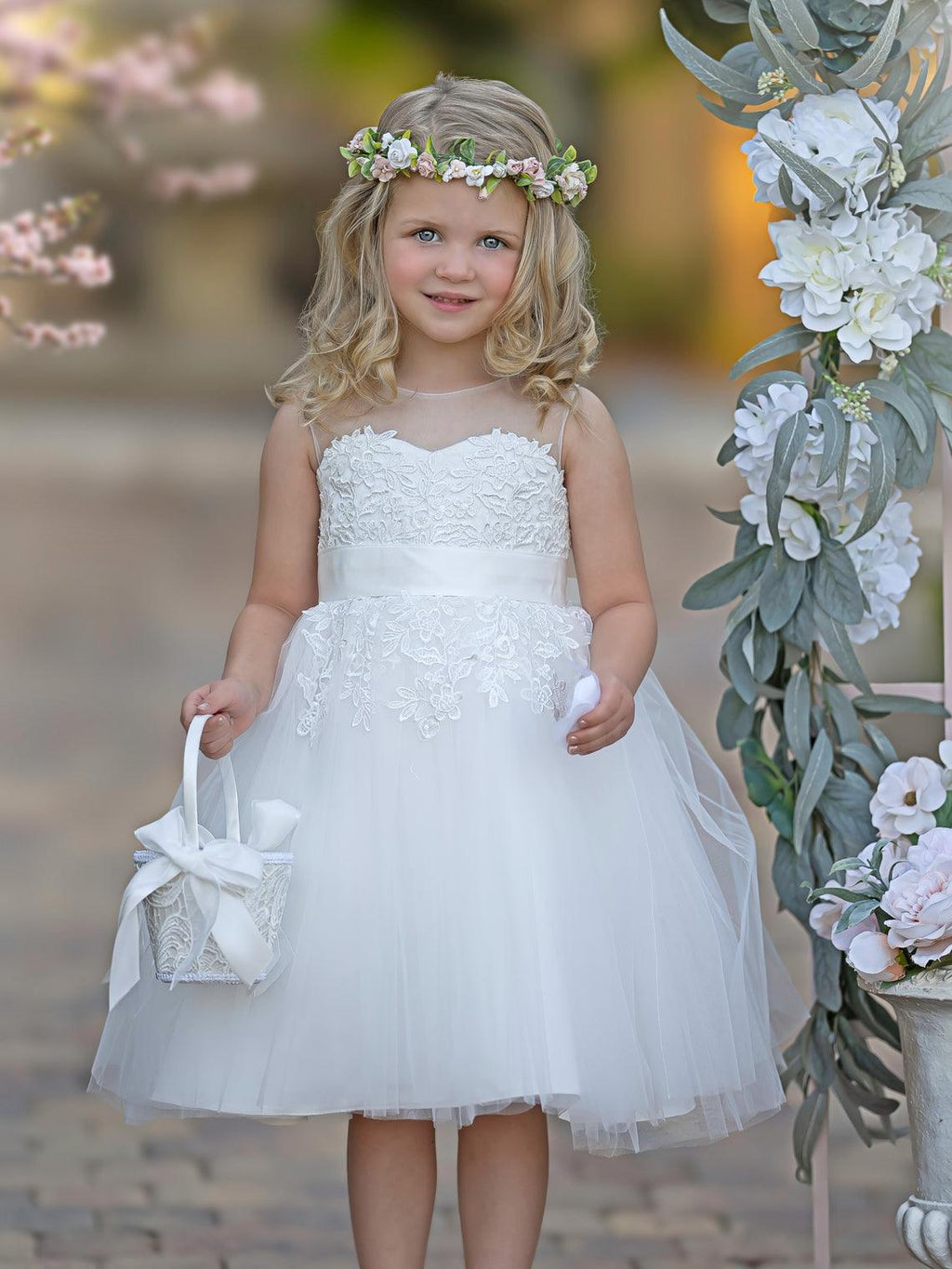 Lace Ball Gown Knee Length First Communion Flower Girl Dress