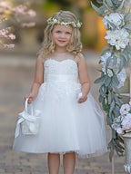 Lace Ball Gown Knee Length First Communion Flower Girl Dress