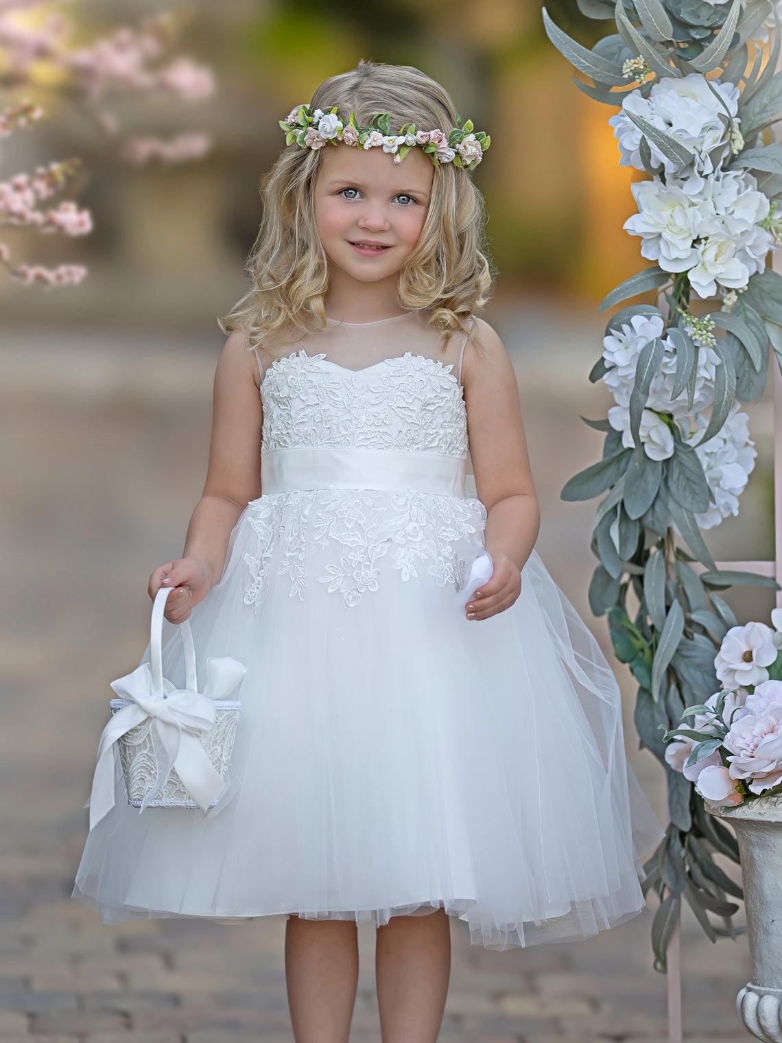 Lace Ball Gown Knee Length First Communion Flower Girl Dress