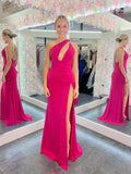 Mermaid One Shoulder Pink Cutout Long Prom Dress