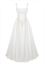 Breite Träger Korsett Einfarbig Kleider Maxi Kleider-Weiß 