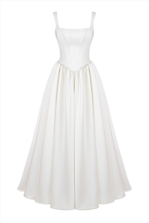 Breite Träger Korsett Einfarbig Kleider Maxi Kleider-Weiß 