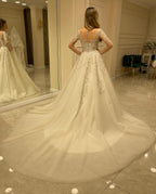 Charming A Line Lace Appliques Wedding Dress With Sleeves