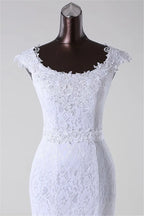 Vintage Mermaid Long Lace Jewel Wedding Dress With Appliques