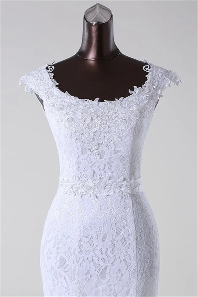 Vintage Mermaid Long Lace Jewel Wedding Dress With Appliques