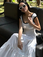 TARUXY Slim Retro Long Dress For Women 2024 Summer Short Sleeve High Waist Dresses Lady Party Elegant Evening Dress Maxi Femme