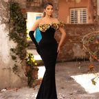 Gold Ruffle Off-Shoulder Bandage Prom Dress