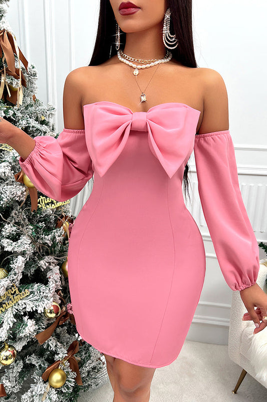 Lovable Energy – Schulterfreies Minikleid mit Schleife und Laternenärmeln 