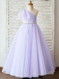 Short Sleeve Tulle Floor Length Flower Girl Dress With Bow
