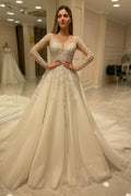 Charming A Line Lace Appliques Wedding Dress With Sleeves