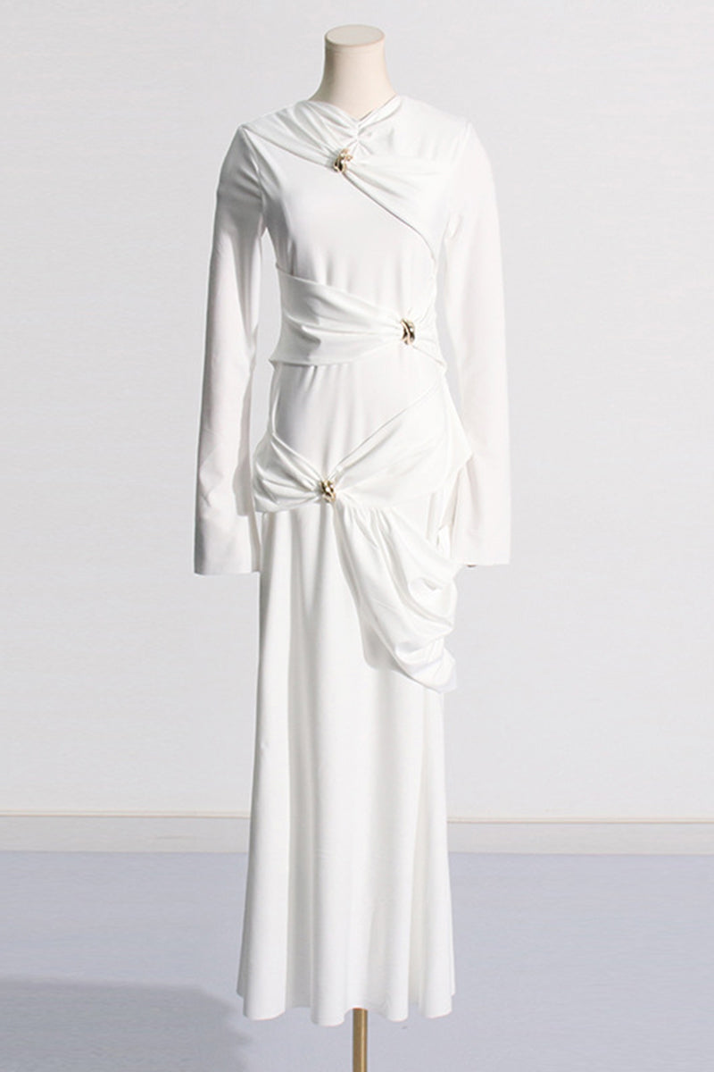 Elegante, solide Metall-Accessoires, Dekoration, Falten, O-Ausschnitt, Abendkleider (3 Farben) 