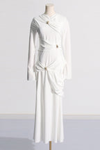 Elegante, solide Metall-Accessoires, Dekoration, Falten, O-Ausschnitt, Abendkleider (3 Farben) 