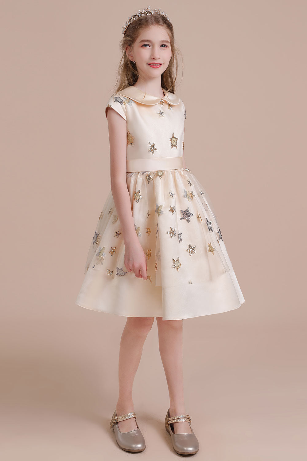 BMbridal A-Line Cap Sleeve Star Sequins Tulle Flower Girl Dress Online
