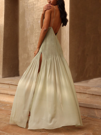 Sunset Unique – Plissiertes Maxikleid mit Patchwork-Schlitz 