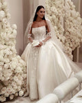 Arabic Lace Saudi Ball Gown Wedding Dress Strapless Pearls Satin Dubai Plus Size