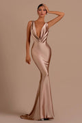 Elegant V Neck Sleeveless Mermaid Floor Length Prom Dress