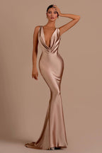 Elegant V Neck Sleeveless Mermaid Floor Length Prom Dress