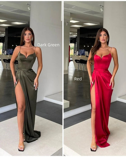 Long Mermaid Sweetheart Sleeveless Spaghetti Strap Prom Dress with Slit