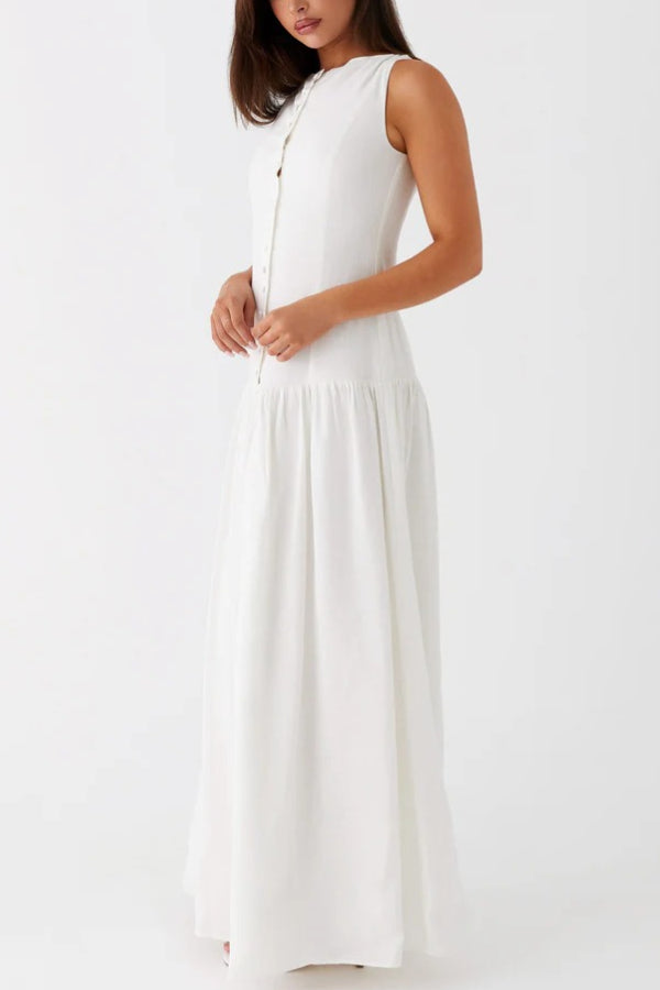 Unforgettable Evening – Maxikleid aus Leinenmischung mit Knopfleiste und tiefer Taille 