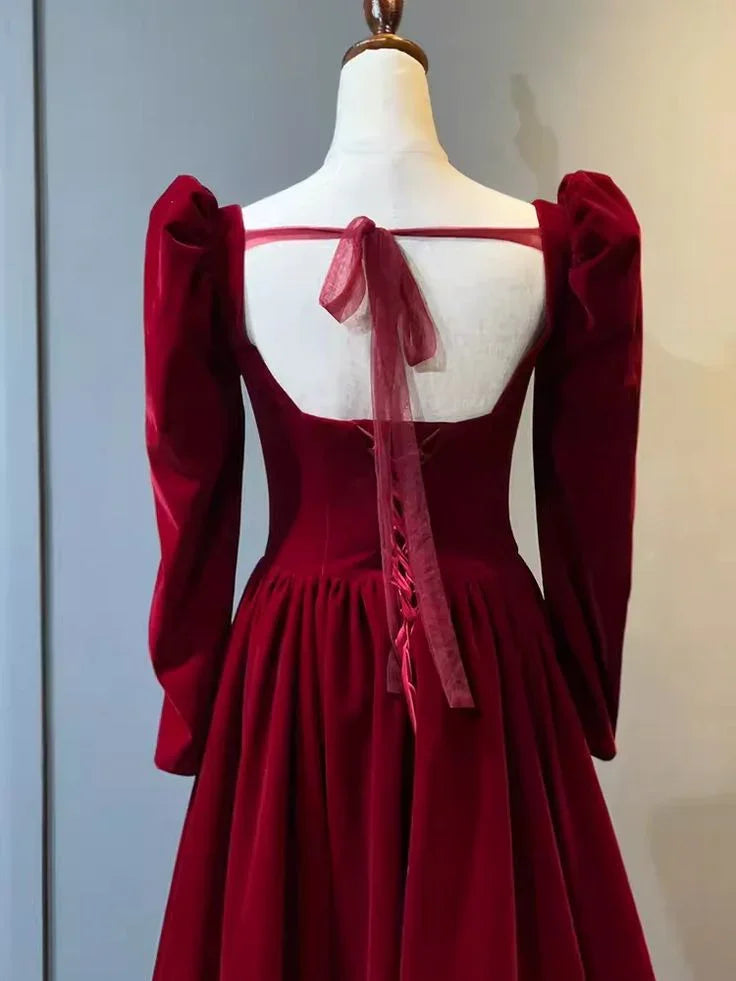Schönes A-Linien rotes Samtkleid für Abschlussball, Herzausschnitt, Festkleid, Geburtstagsballkleid Y7588